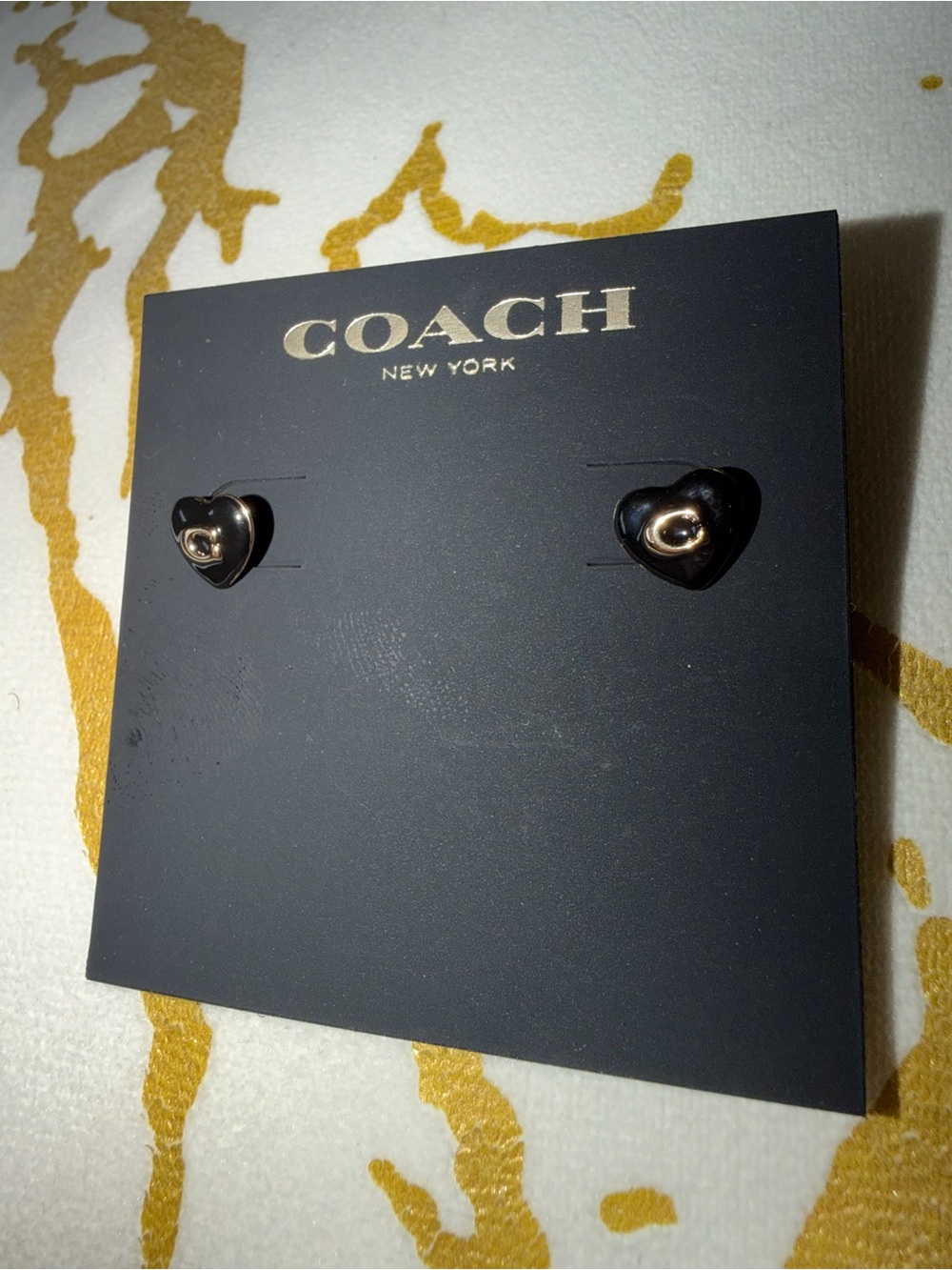 COACH Black Heart Stud Earrings - Picture 3 of 5